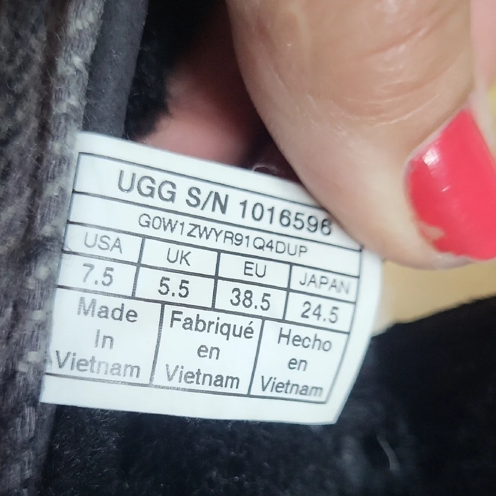 UGG Black and Gray High-Top Boots with Plush Collar